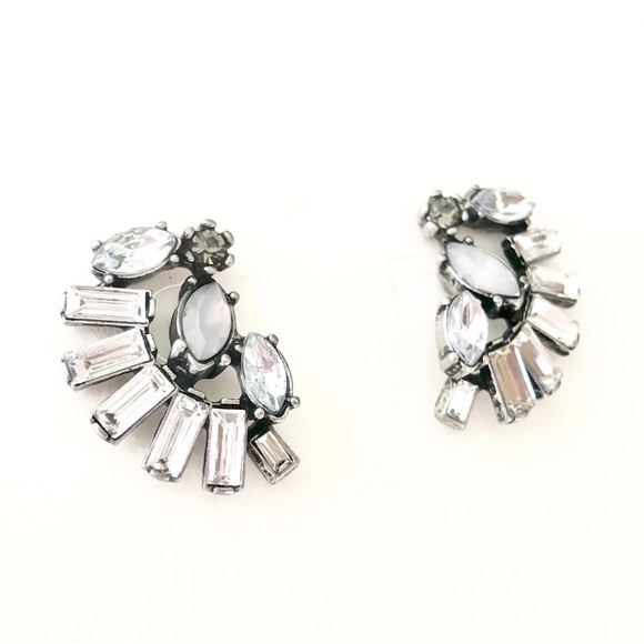 NWT Banana Republic Opal Fan Silver Art Deco Crystal Baguette Earrings - Picture 2 of 10